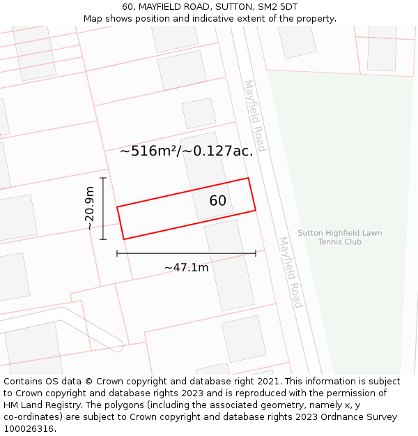 60, MAYFIELD ROAD, SUTTON, SM2 5DT: Plot and title map