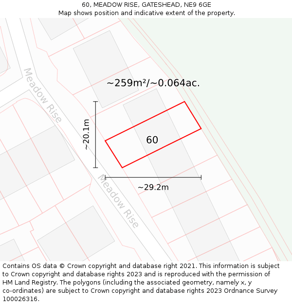 60, MEADOW RISE, GATESHEAD, NE9 6GE: Plot and title map