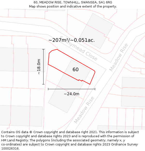 60, MEADOW RISE, TOWNHILL, SWANSEA, SA1 6RG: Plot and title map