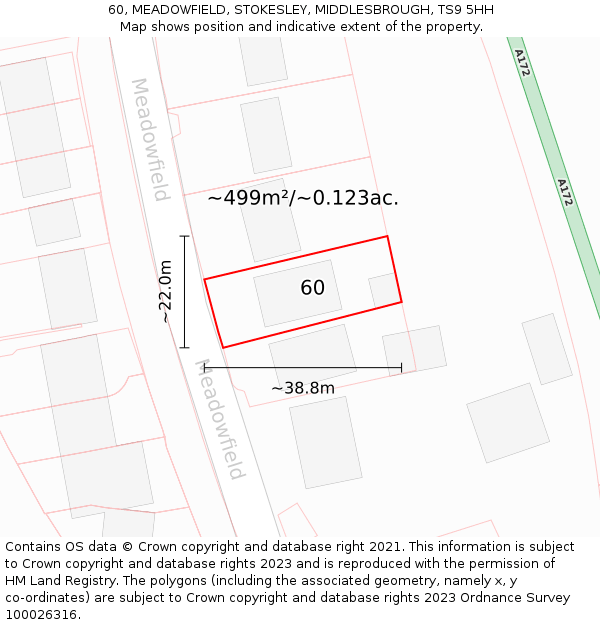 60, MEADOWFIELD, STOKESLEY, MIDDLESBROUGH, TS9 5HH: Plot and title map