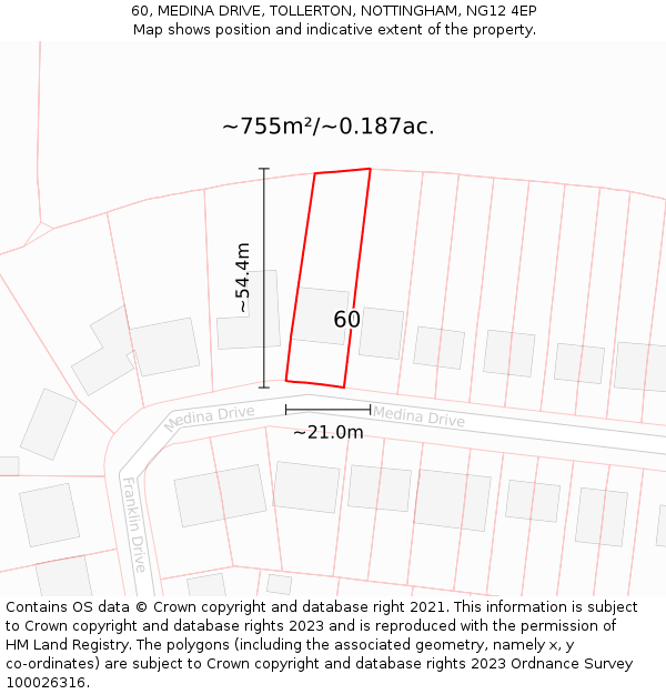 60, MEDINA DRIVE, TOLLERTON, NOTTINGHAM, NG12 4EP: Plot and title map