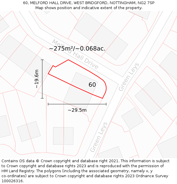 60, MELFORD HALL DRIVE, WEST BRIDGFORD, NOTTINGHAM, NG2 7SP: Plot and title map