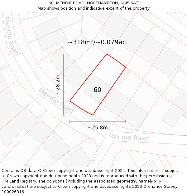 60, MENDIP ROAD, NORTHAMPTON, NN5 6AZ: Plot and title map