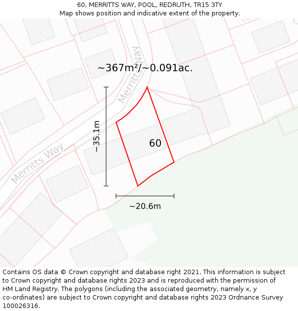 60, MERRITTS WAY, POOL, REDRUTH, TR15 3TY: Plot and title map
