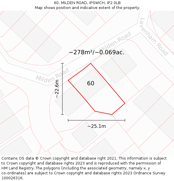 60, MILDEN ROAD, IPSWICH, IP2 0LB: Plot and title map