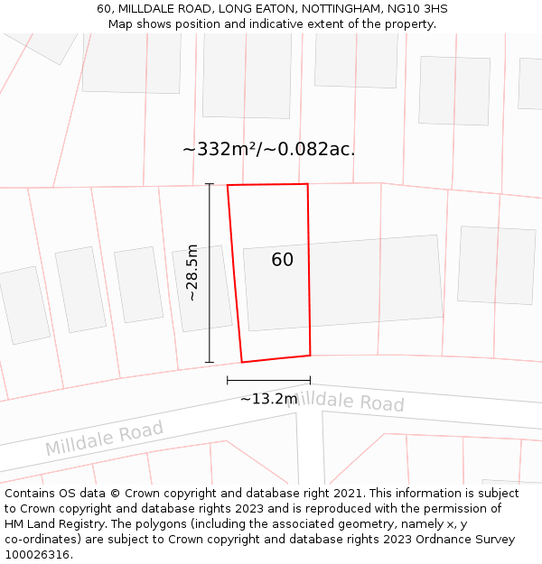 60, MILLDALE ROAD, LONG EATON, NOTTINGHAM, NG10 3HS: Plot and title map