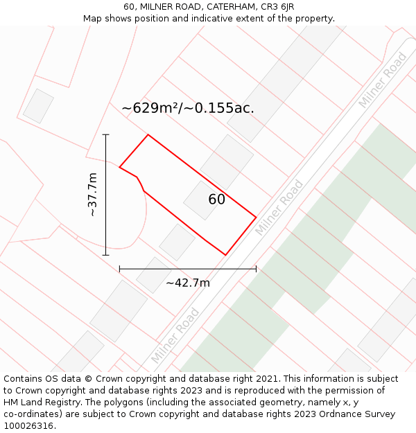 60, MILNER ROAD, CATERHAM, CR3 6JR: Plot and title map