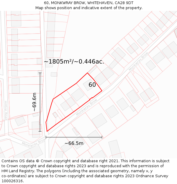 60, MONKWRAY BROW, WHITEHAVEN, CA28 9DT: Plot and title map