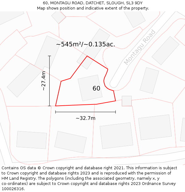 60, MONTAGU ROAD, DATCHET, SLOUGH, SL3 9DY: Plot and title map