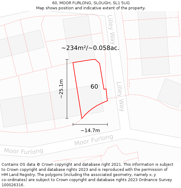 60, MOOR FURLONG, SLOUGH, SL1 5UG: Plot and title map