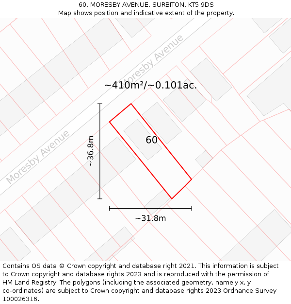 60, MORESBY AVENUE, SURBITON, KT5 9DS: Plot and title map