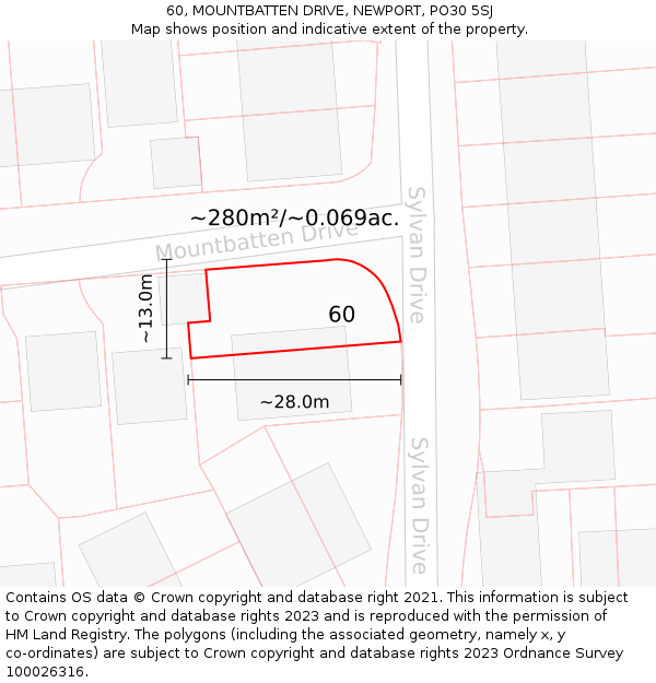 60, MOUNTBATTEN DRIVE, NEWPORT, PO30 5SJ: Plot and title map