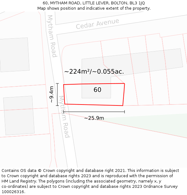 60, MYTHAM ROAD, LITTLE LEVER, BOLTON, BL3 1JQ: Plot and title map