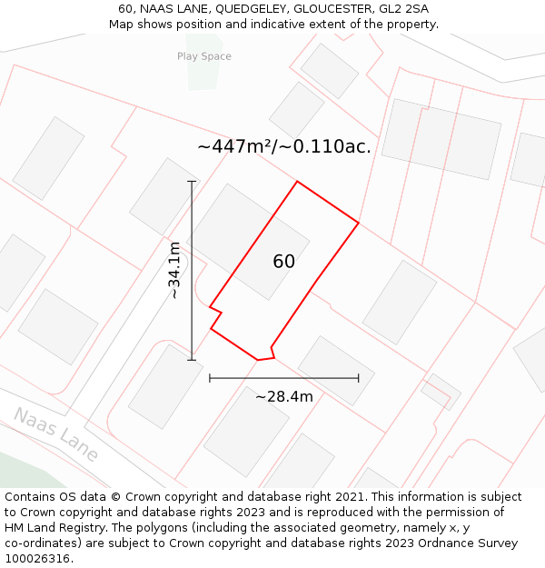 60, NAAS LANE, QUEDGELEY, GLOUCESTER, GL2 2SA: Plot and title map