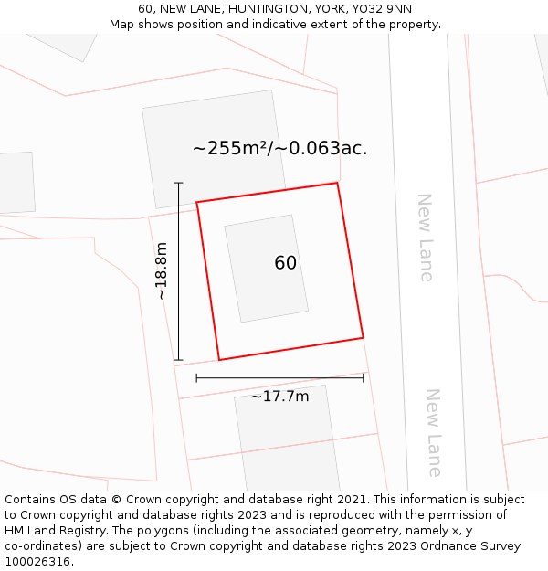 60, NEW LANE, HUNTINGTON, YORK, YO32 9NN: Plot and title map