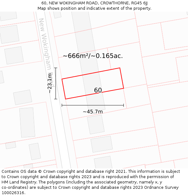 60, NEW WOKINGHAM ROAD, CROWTHORNE, RG45 6JJ: Plot and title map