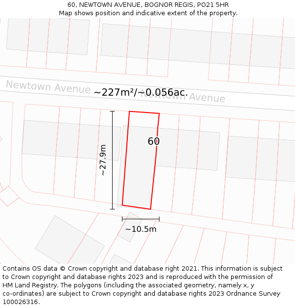 60, NEWTOWN AVENUE, BOGNOR REGIS, PO21 5HR: Plot and title map