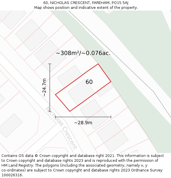 60, NICHOLAS CRESCENT, FAREHAM, PO15 5AJ: Plot and title map