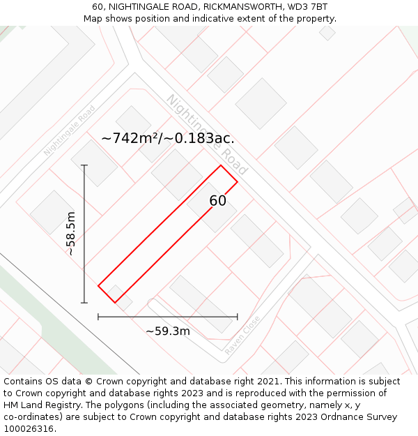 60, NIGHTINGALE ROAD, RICKMANSWORTH, WD3 7BT: Plot and title map