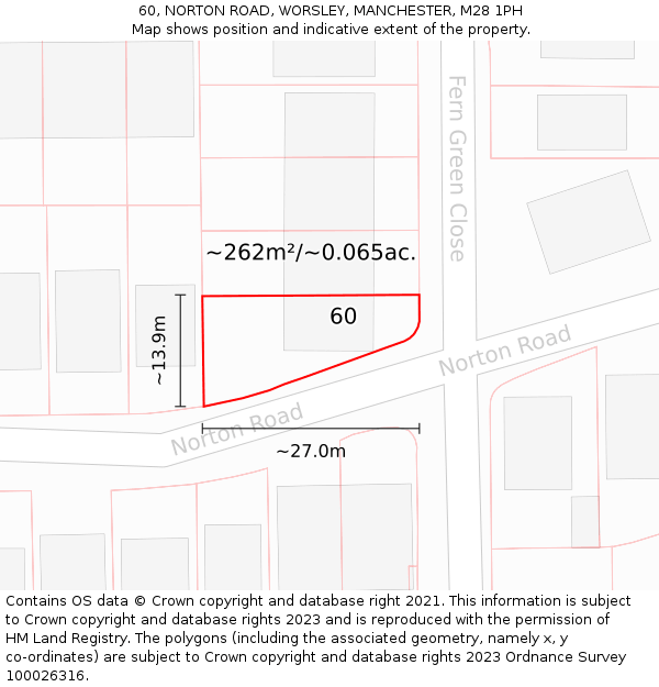 60, NORTON ROAD, WORSLEY, MANCHESTER, M28 1PH: Plot and title map
