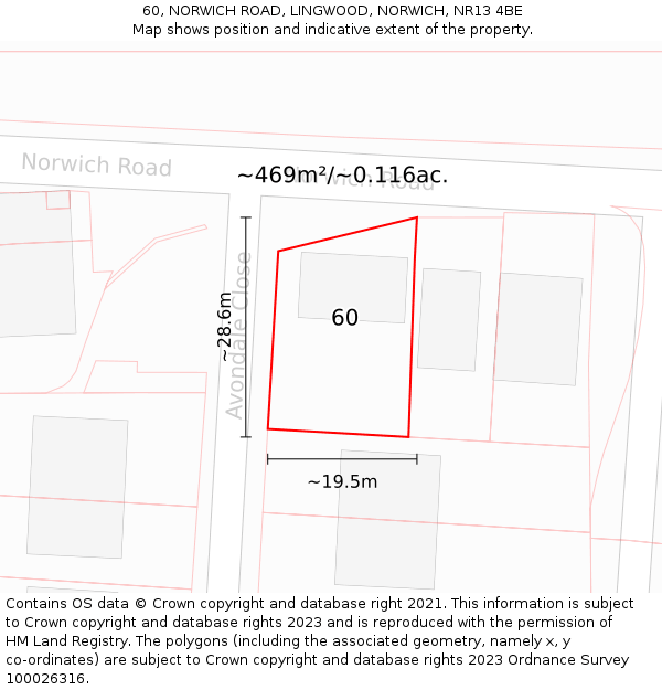 60, NORWICH ROAD, LINGWOOD, NORWICH, NR13 4BE: Plot and title map