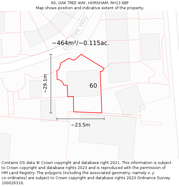 60, OAK TREE WAY, HORSHAM, RH13 6BF: Plot and title map