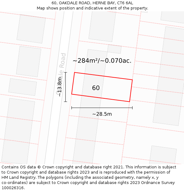 60, OAKDALE ROAD, HERNE BAY, CT6 6AL: Plot and title map