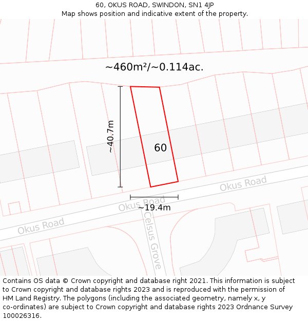 60, OKUS ROAD, SWINDON, SN1 4JP: Plot and title map