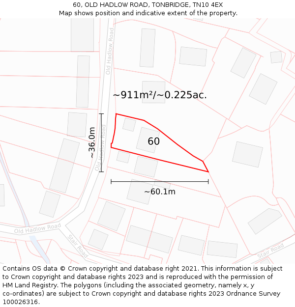 60, OLD HADLOW ROAD, TONBRIDGE, TN10 4EX: Plot and title map