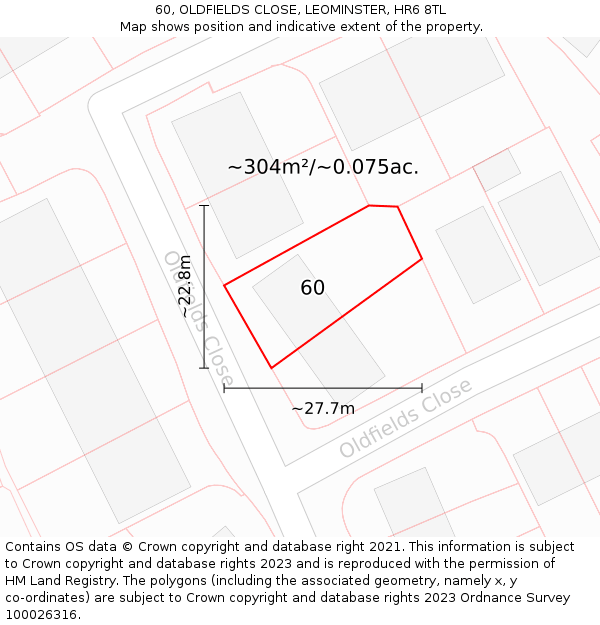 60, OLDFIELDS CLOSE, LEOMINSTER, HR6 8TL: Plot and title map