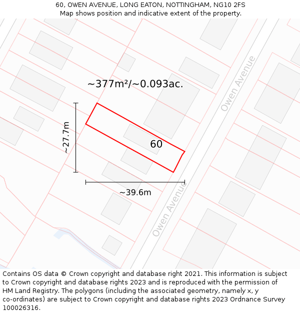 60, OWEN AVENUE, LONG EATON, NOTTINGHAM, NG10 2FS: Plot and title map