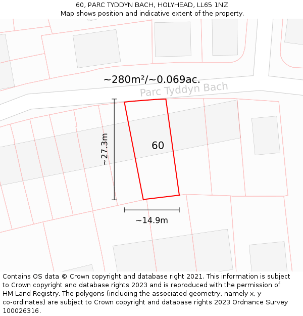 60, PARC TYDDYN BACH, HOLYHEAD, LL65 1NZ: Plot and title map