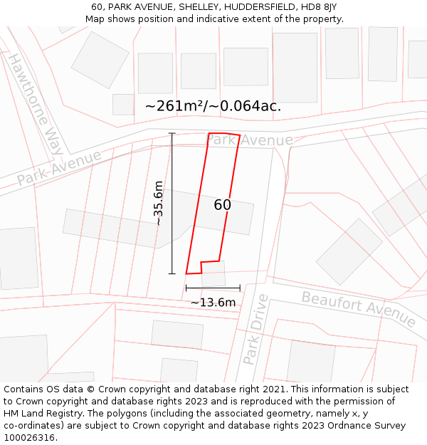 60, PARK AVENUE, SHELLEY, HUDDERSFIELD, HD8 8JY: Plot and title map