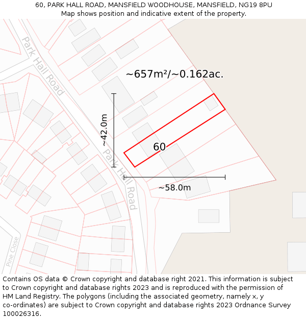 60, PARK HALL ROAD, MANSFIELD WOODHOUSE, MANSFIELD, NG19 8PU: Plot and title map