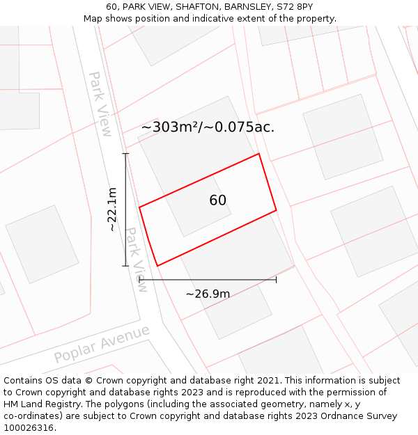 60, PARK VIEW, SHAFTON, BARNSLEY, S72 8PY: Plot and title map