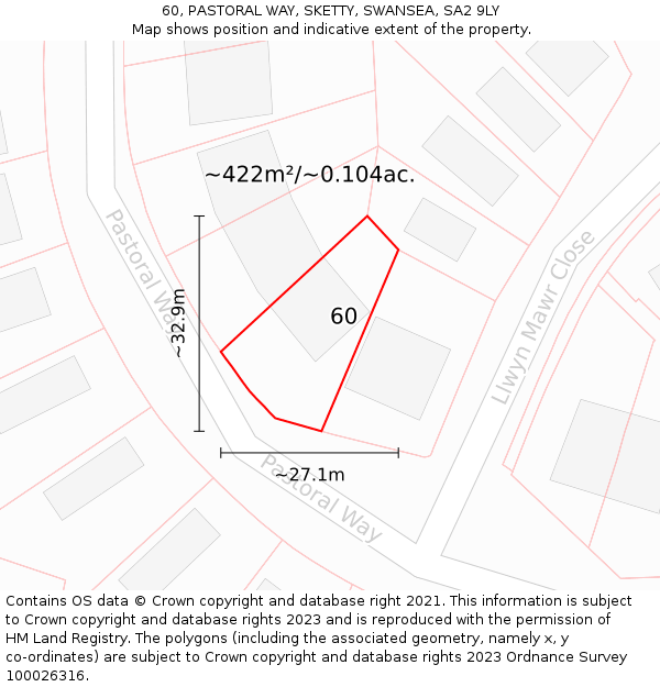 60, PASTORAL WAY, SKETTY, SWANSEA, SA2 9LY: Plot and title map