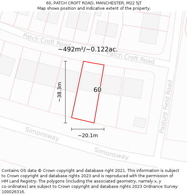 60, PATCH CROFT ROAD, MANCHESTER, M22 5JT: Plot and title map