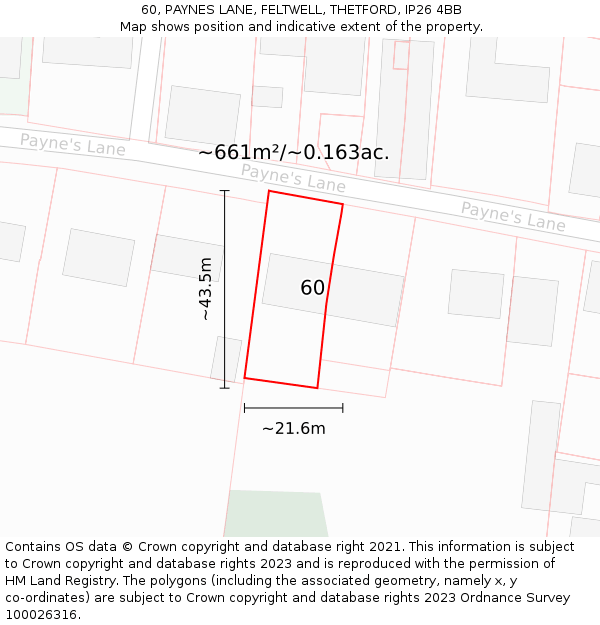 60, PAYNES LANE, FELTWELL, THETFORD, IP26 4BB: Plot and title map