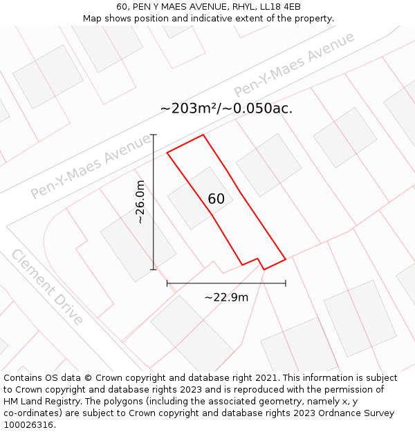 60, PEN Y MAES AVENUE, RHYL, LL18 4EB: Plot and title map