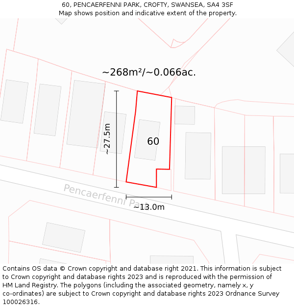 60, PENCAERFENNI PARK, CROFTY, SWANSEA, SA4 3SF: Plot and title map