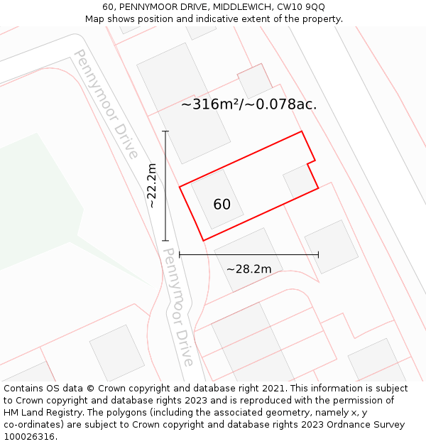 60, PENNYMOOR DRIVE, MIDDLEWICH, CW10 9QQ: Plot and title map