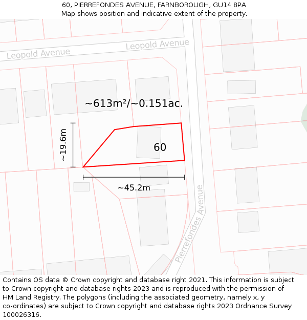 60, PIERREFONDES AVENUE, FARNBOROUGH, GU14 8PA: Plot and title map