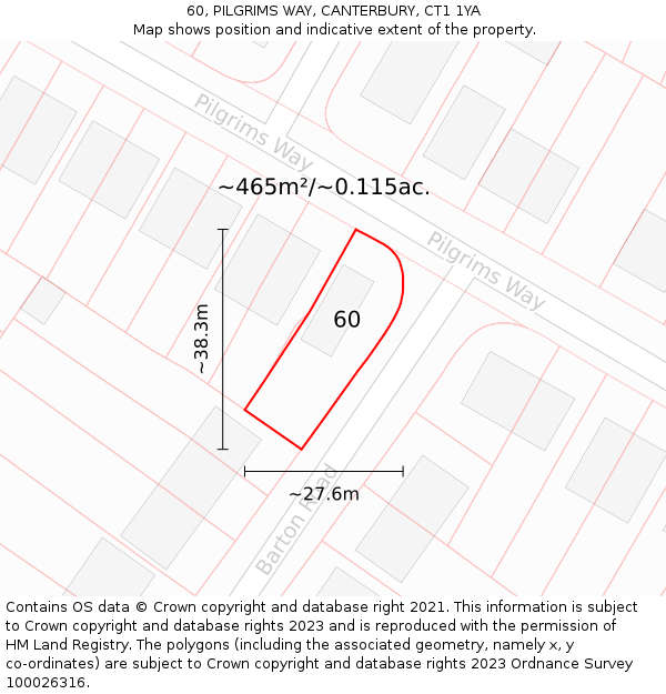 60, PILGRIMS WAY, CANTERBURY, CT1 1YA: Plot and title map