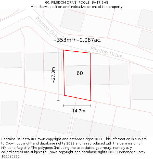 60, PILSDON DRIVE, POOLE, BH17 9HS: Plot and title map