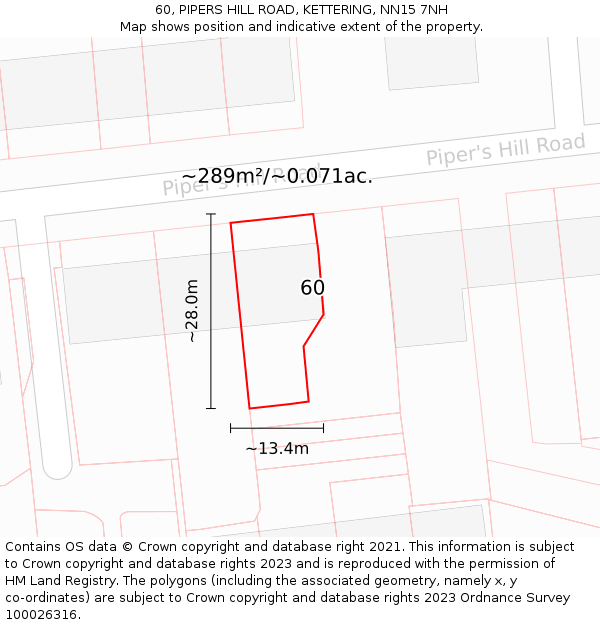 60, PIPERS HILL ROAD, KETTERING, NN15 7NH: Plot and title map