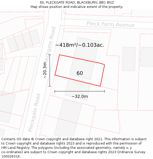 60, PLECKGATE ROAD, BLACKBURN, BB1 8NZ: Plot and title map