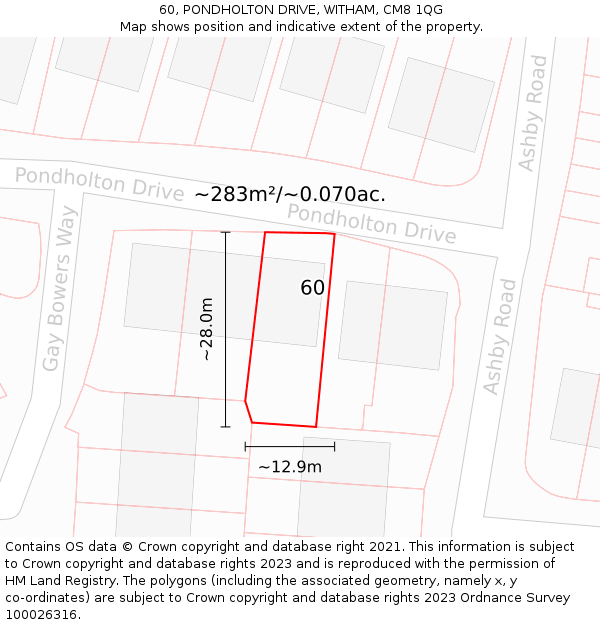 60, PONDHOLTON DRIVE, WITHAM, CM8 1QG: Plot and title map