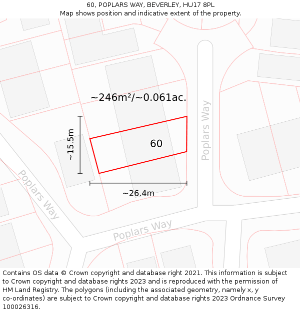 60, POPLARS WAY, BEVERLEY, HU17 8PL: Plot and title map