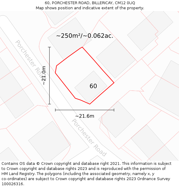 60, PORCHESTER ROAD, BILLERICAY, CM12 0UQ: Plot and title map