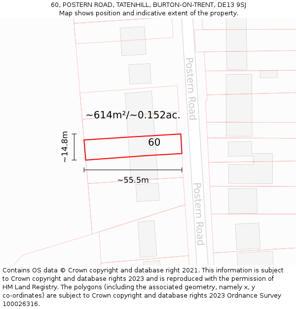 60, POSTERN ROAD, TATENHILL, BURTON-ON-TRENT, DE13 9SJ: Plot and title map